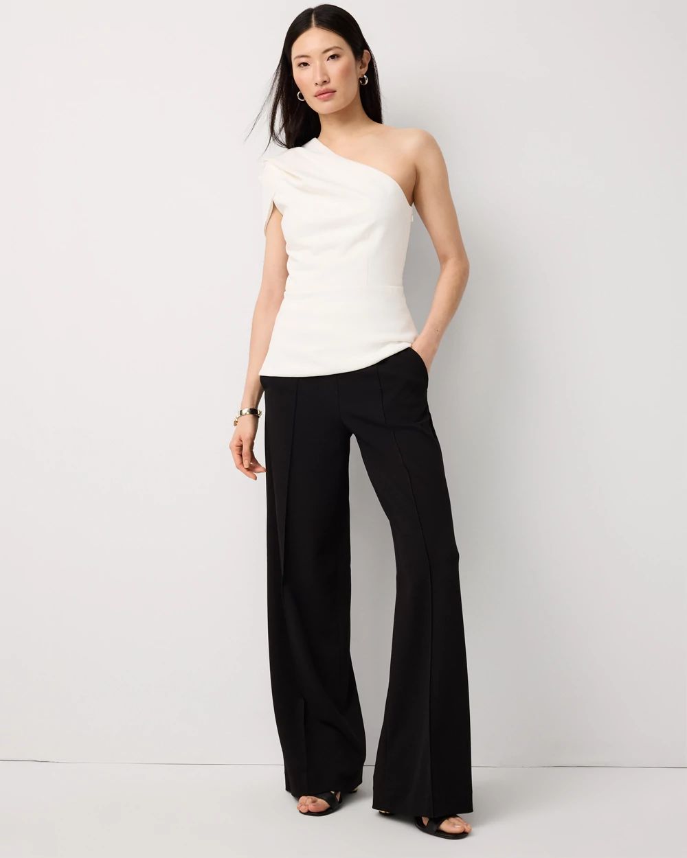031140● 23ss CALEE R/P Wide silhouette Knit Crepe Pull-On Wide Leg Pant | White House Black Market